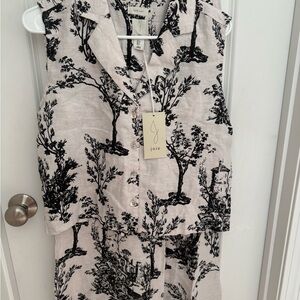 Joie Blue Toile Print Linen Top and pants Set size S